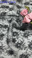 Blattblacke Spitze Langlebige und elegante Stickerei Luxuriöse Blume 100% Strick Stickerei Stoff Spitze Stoff Hochzeit Geburtstagsfeier Schönes Kleid