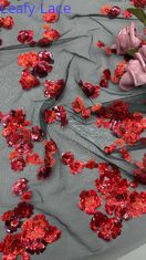 Neue Kollektion Roter Sequin gestrickte Spitze Stoff 3D Floral Elegante Hochzeitsbroderie Stoff