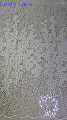 Gewebe aus Polyester, mit Perlen, mit Stickerei, Sequin, Spitze, Spandex, Weiß, 100% Spitze mit Stickerei
