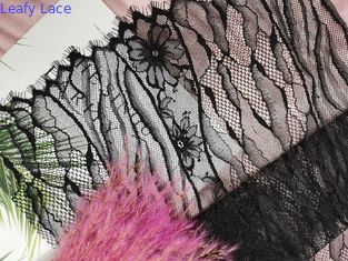 Schwarze metallische Blumen-Linie französisches Chantilly-Spitze-Gewebe Lurex