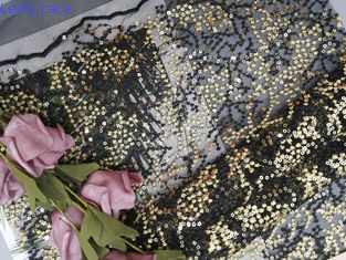 125CM Partei-Schwarzes gestickte Paillette Mesh Fabric