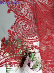 Rotes Spitze-Gewebe Tulles Mesh Bridal Dress Embroidery Paisley