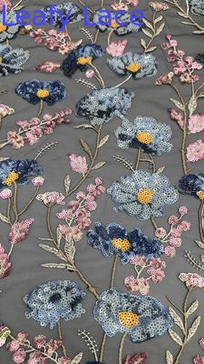 49 Inches Width Floral Sequin Embroidered Fabric Medium Durability