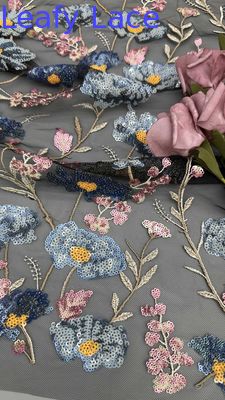 49 Inches Width Floral Sequin Embroidered Fabric Medium Durability