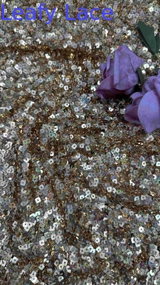 50 Inch Brown Color High Quality Sparkling Square Sequin Netting Embroidery Lace Dress Fabric For Evening Dress