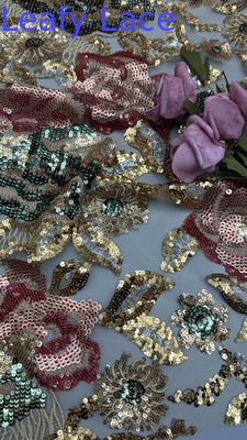 Leafy Sequin Embroidery Fabric Durable And Elegant Colorful Sequin Embroidery Lace