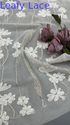 Customized Corded Embroidered Lace Fabric Elegent Leafy Embroidery Fabric