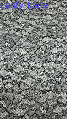 Corded Mesh Lace Fabric Black Embroidered Lace Fabric Leafy Lace Embroidery Fabric