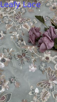 Colorful Floral Sequin Embroidered Lace Fabric Decorative Mesh Leafy Customized