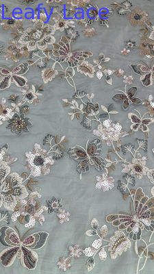 Colorful Floral Sequin Embroidered Lace Fabric Decorative Mesh Leafy Customized