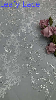 Leafy Tulle Lace With Embroidered Sequin Mesh Bead For Sheer Elegance Ornate Texture And Shine For Couture And Luxury Dresses