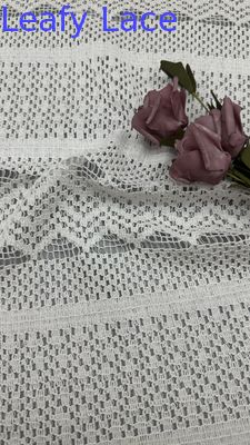 Luxury 100% Cotton Leafy White Lace Wave Stripe Effect For Women's Ladies Wedding Evening Dresses