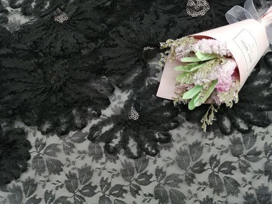 Cored Embroidery Party Lace Black 3D Sequin Applique Fabric