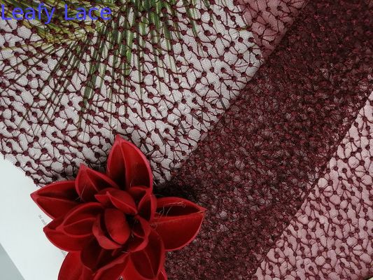 Bedding Articles Mesh Embroidered Wine Red Polka Dot Tulle Fabric