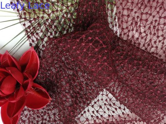 Bedding Articles Mesh Embroidered Wine Red Polka Dot Tulle Fabric