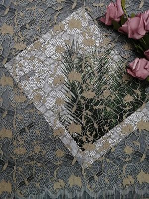 Recycled 142CM 2 Colors Tone Green Corded Lace Fabric