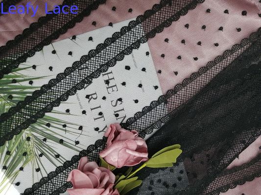 Black Dot Line Tulle Mesh Embroidered Lace Fabric For Home Textile