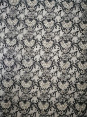 125CM Black Delicate Luxury Beaded Embroidered Lace Fabric