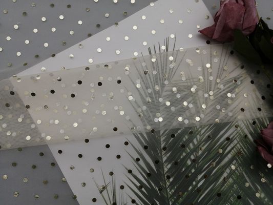 Ivory Tulle Mesh Foil Printed Polka Dot Metallic Glitter Fabric