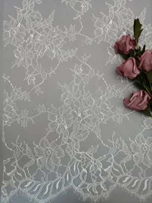 100% Nylon 145CM White Floral Lace Tulle Mesh Fabric Embroidery Soft Lace Fabric