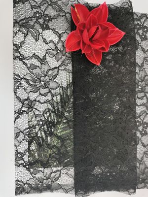 100% Nylon Black French Chantilly Embroidery Raschel Lace Fabric