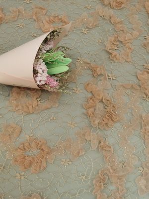 Pink Floral Crochet Glitter Tulle Mesh Shining Lace Fabric