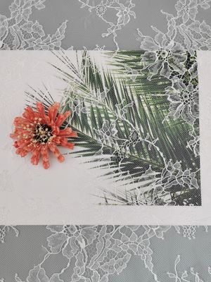 100% Nylon 145CM White Floral Lace Tulle Mesh Fabric Embroidery Soft Lace Fabric