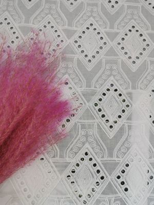 Diamond Pattern Lace Eyelet White Cotton Broderie Fabric