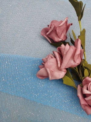 Bule Dot Tulle Mesh Foil Printed Fabric Pleated Lace Fabric
