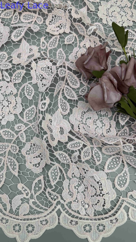 100% Poly Off White Cashew High Quality Chemical Embroidered Lace Fabric For Women Clothing