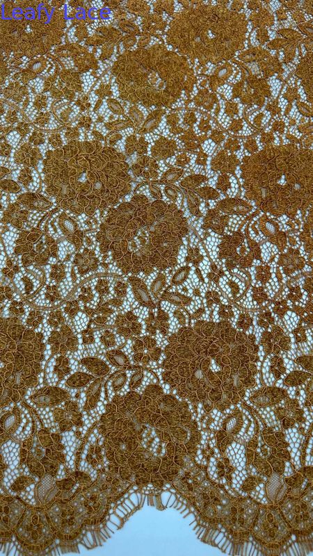 Brown Color Chenille Yarn Floral Scalloped Edge Lace Fabric By The Yard Dress For Women Dress