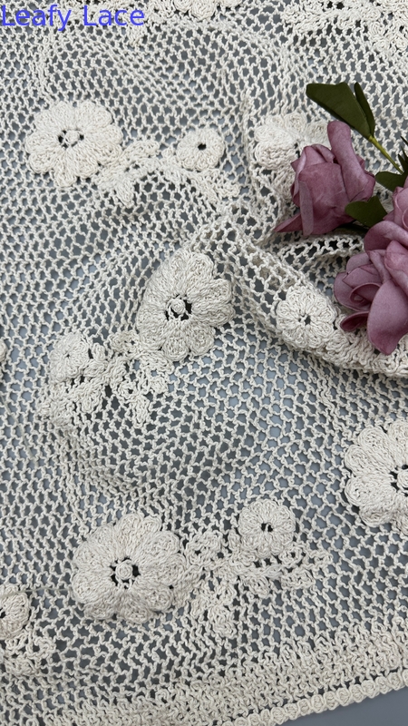 Eco-Friendly 100% Cotton Crochet Embroidery Lace Fabric With Floral Pattern Soft And Comfortable