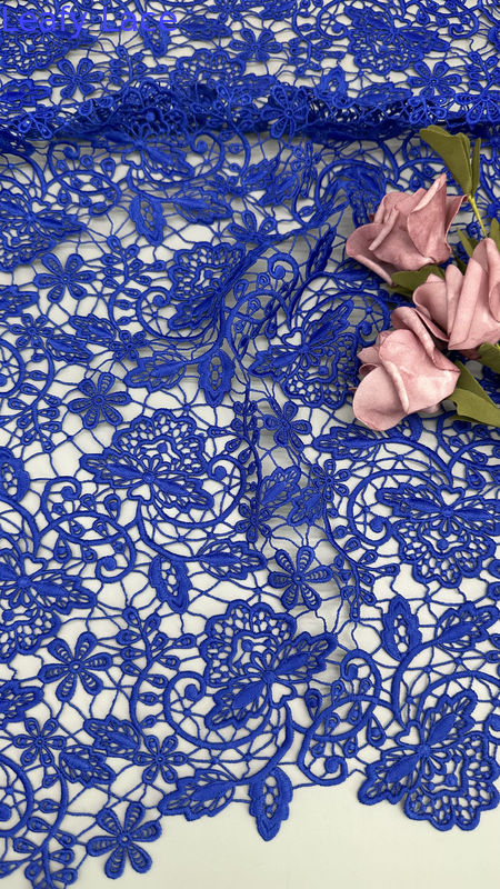 High Quality Blue Embroidered Chantilly Fabric Lace Fabric Hollow-up Elegant For Ladies