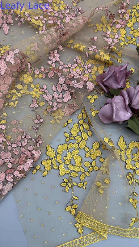 Embroidered Lace Fabric Colorful Floral Mesh Polyester for Wedding Evening Dresses