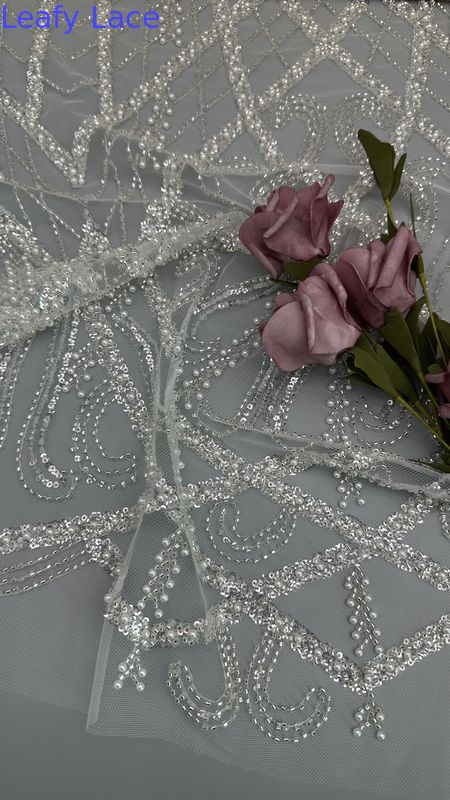 High Quality Beaded Pearl Embroidered Lace Fabric Polyester For New Season Evening