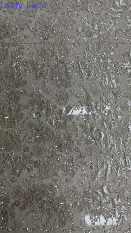 High-End Bridal Sequin Lace Fabric 3D Floral for Wedding Gowns Soft Bridal Lace Fabric for Elegant Wedding Dresses