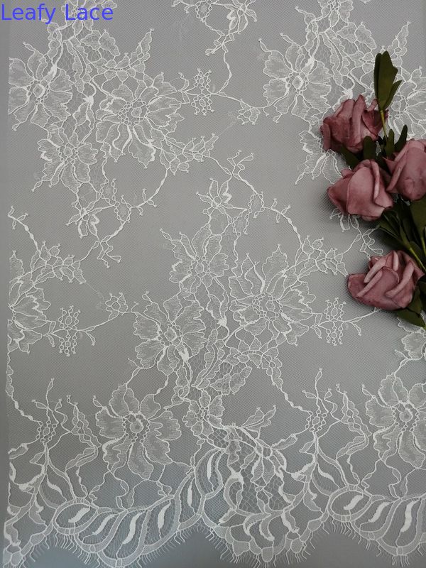100% Nylon 145CM White Floral Lace Tulle Mesh Fabric Embroidery Soft Lace Fabric