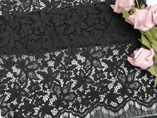 3D 57 Zoll-Schwarz-geschnürtes Spitze-Blumengewebe mit weichem Handfeel