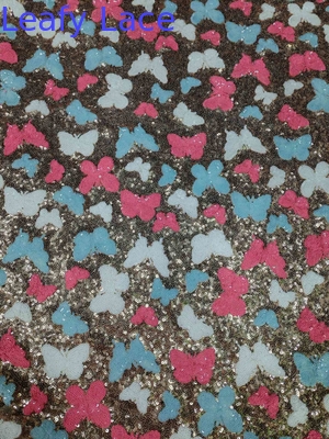 Farbenfrohe Schmetterling hochwertige weiche Sequin bestickte Stoff Patttern Stück Farbstoff Mesh Boden für Mode Kleid