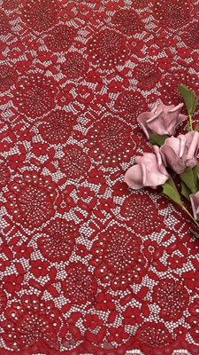 Hochwertige rote Farbe Schnur glänzen Blumen Schalpen Rand Spitze Stoff von der Yard Kleid für Mode
