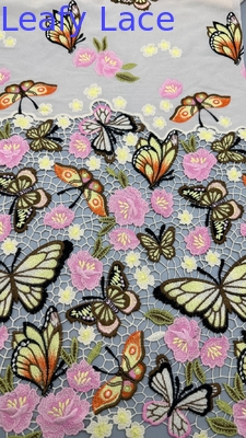 Polyester Stickerei Blumen Spitze Stoff 3D Textil Spitze Stoff für Damenkleid