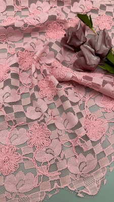 Blattfarbene Pink Plaid Stickerei Langlebig und elegant Luxuriös gestrickt Stickerei Stoff Spitze Stoff Hochzeit Geburtstag Anlässe Sequin Plaid Perlen Stoff