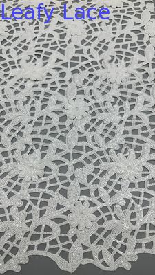 Häkelnisches Spitzengewebe Weißes Sequin Broderiertes Spitzengewebe Blattgemüt Luxus-Feißgewebe Hochzeitsgewebe