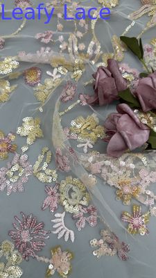 Blätterspitzen Sequin Stickgewebe 3D Floral Elegant und Atmung Luxus Anlass Gewebe