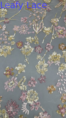 Blätterspitzen Sequin Stickgewebe 3D Floral Elegant und Atmung Luxus Anlass Gewebe