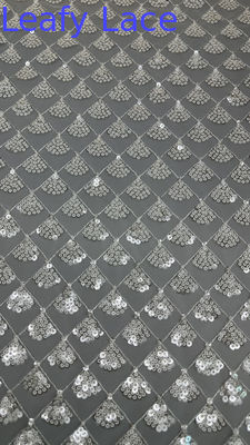 Blattflächige 3D-Blumengewebe Sequin Elegante Mesh Spitze Gewebe Luxus Gelegenheit Abendgewebe
