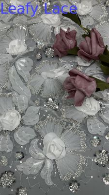 Gewirkt aus Perlen, Spitze, Gewebe aus Maschen, Sequin, Blumen, Eleganz, Sequin, Spitze, Luxusgewebe