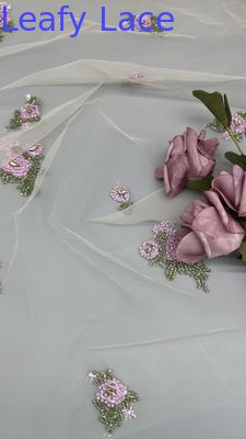 Perlenfarbene Blumenspitzenstoffe Broderierte Spitzennetze Atemstoffe Anlass Kleidung Geburtstagsstoff