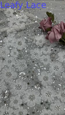 Gewebe aus Polyester, mit Perlen, mit Stickerei, Sequin, Spitze, Spandex, Weiß, 100% Spitze mit Stickerei