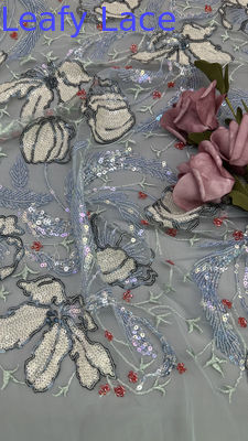 Mesh-Grundblatt-Blatt-Pailletten-Spitzenstoff für elegante, atmungsaktive, hochwertige Abendkleider, glänzender Stoff